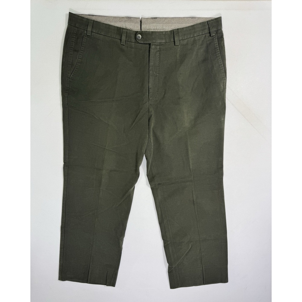 Paul Stuart Hartford Heavyweight Trousers Pants Men 41x28 Green Cotton FlatFront
